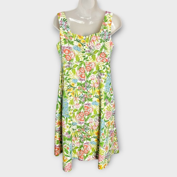 VINTAGE floral botanical multicolor midi dress size medium retro casual garden - Picture 5 of 6